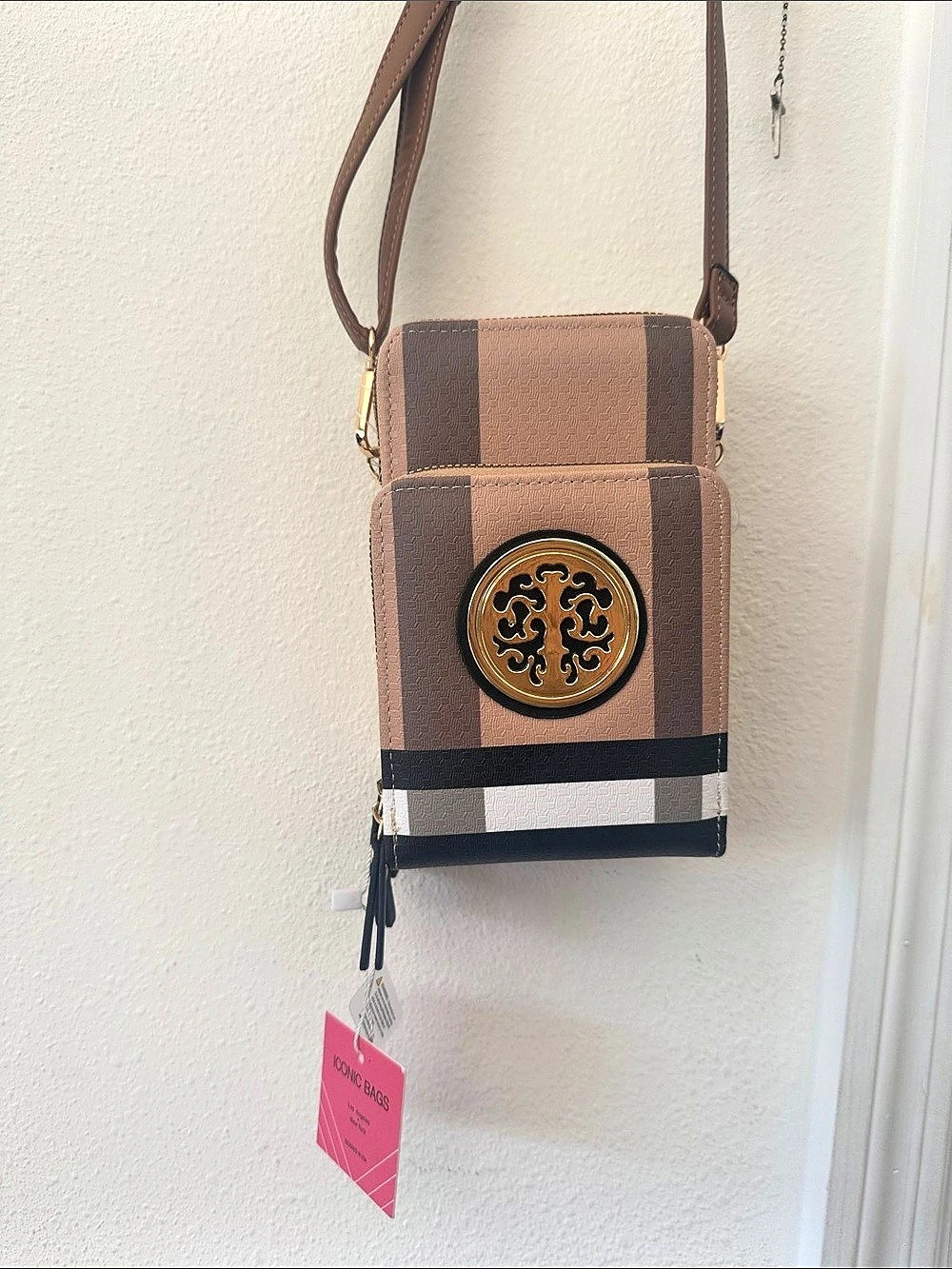Iconic Color Block Crossbody Bag in Brown & Pink NWT